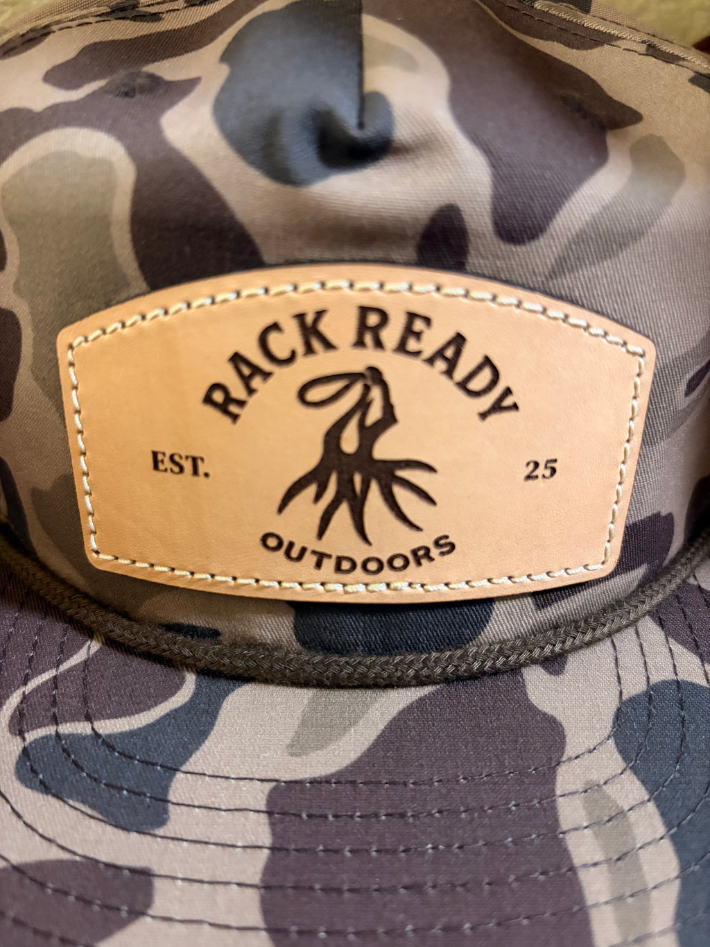 Leather Patch Hat - Bark Duck Camo w/ Brown Rope