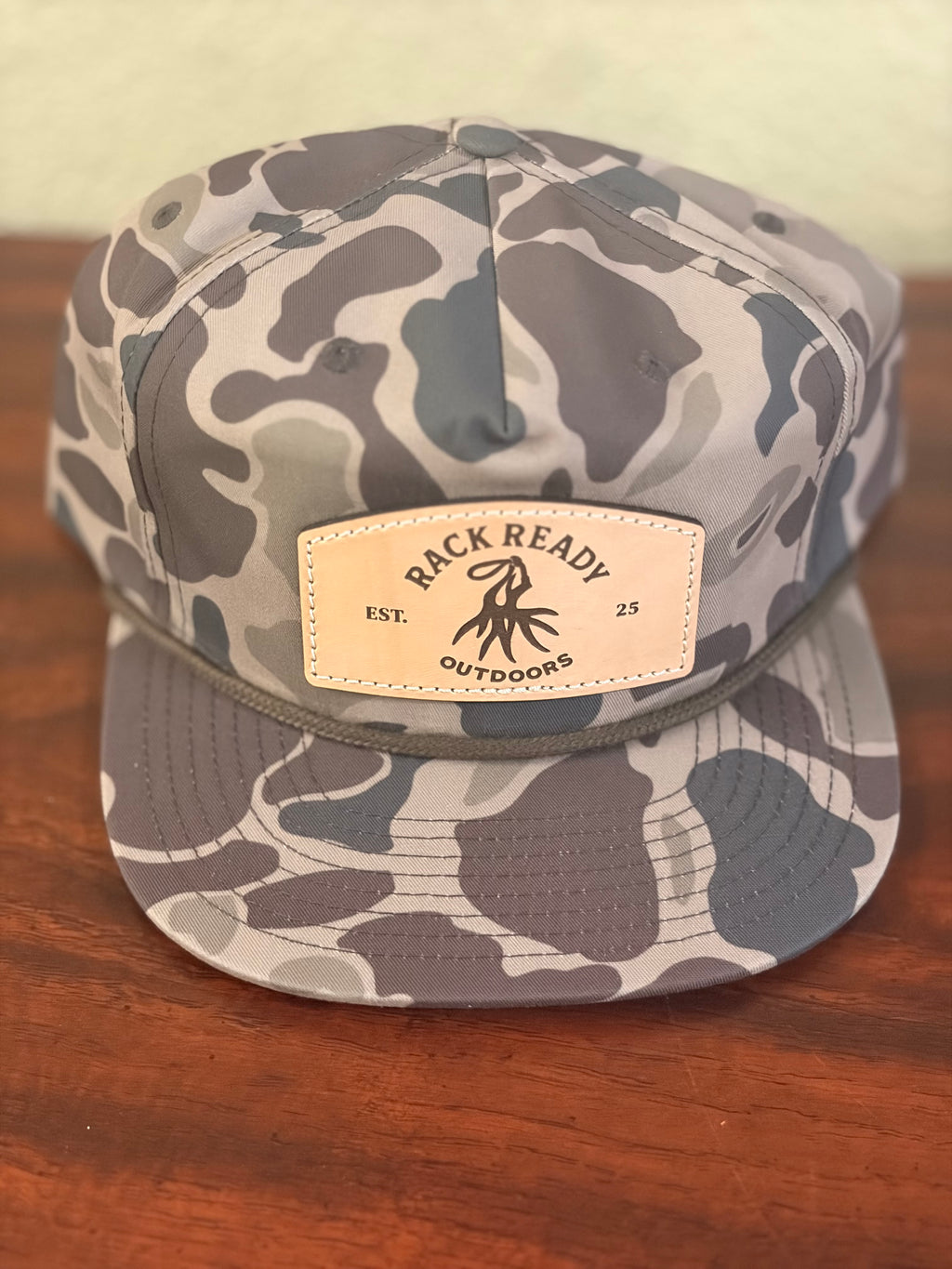 Leather Patch Hat - Bark Duck Camo w/ Brown Rope