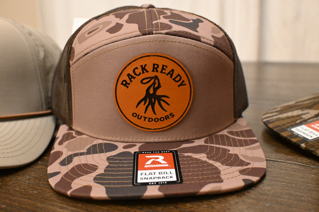 Leather patch Hat Richardson 7 panel 168-LP Bark Duck Camo
