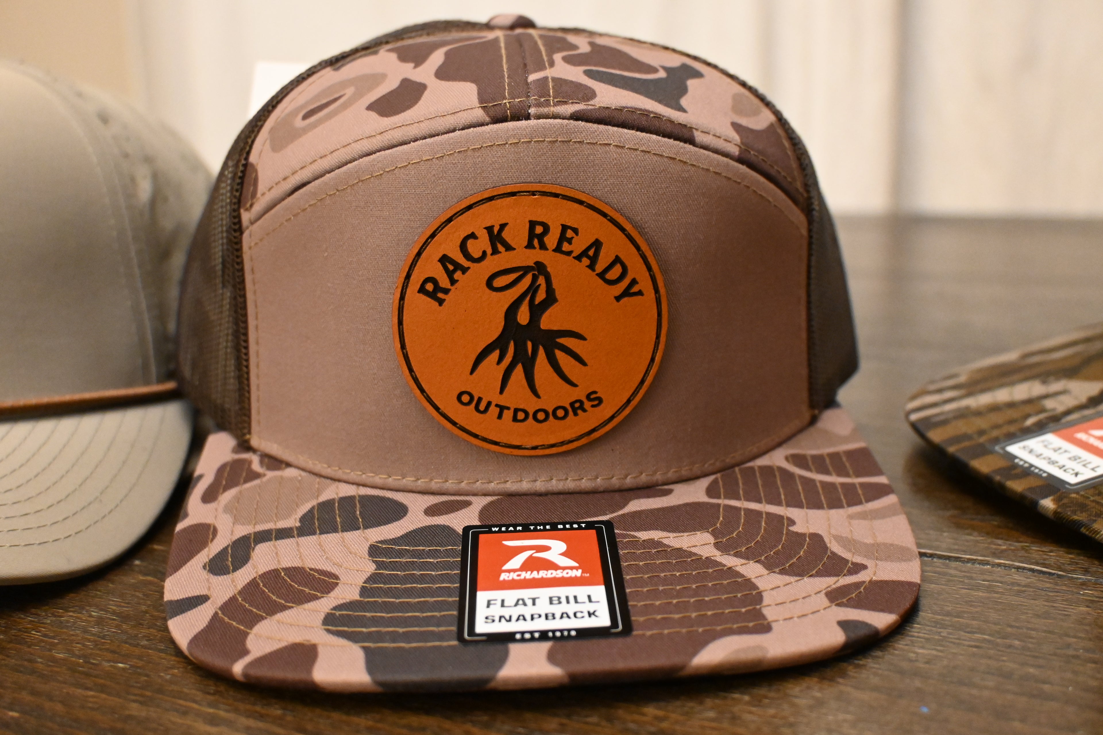 Leather patch Hat Richardson 7 panel 168-LP Bark Duck Camo