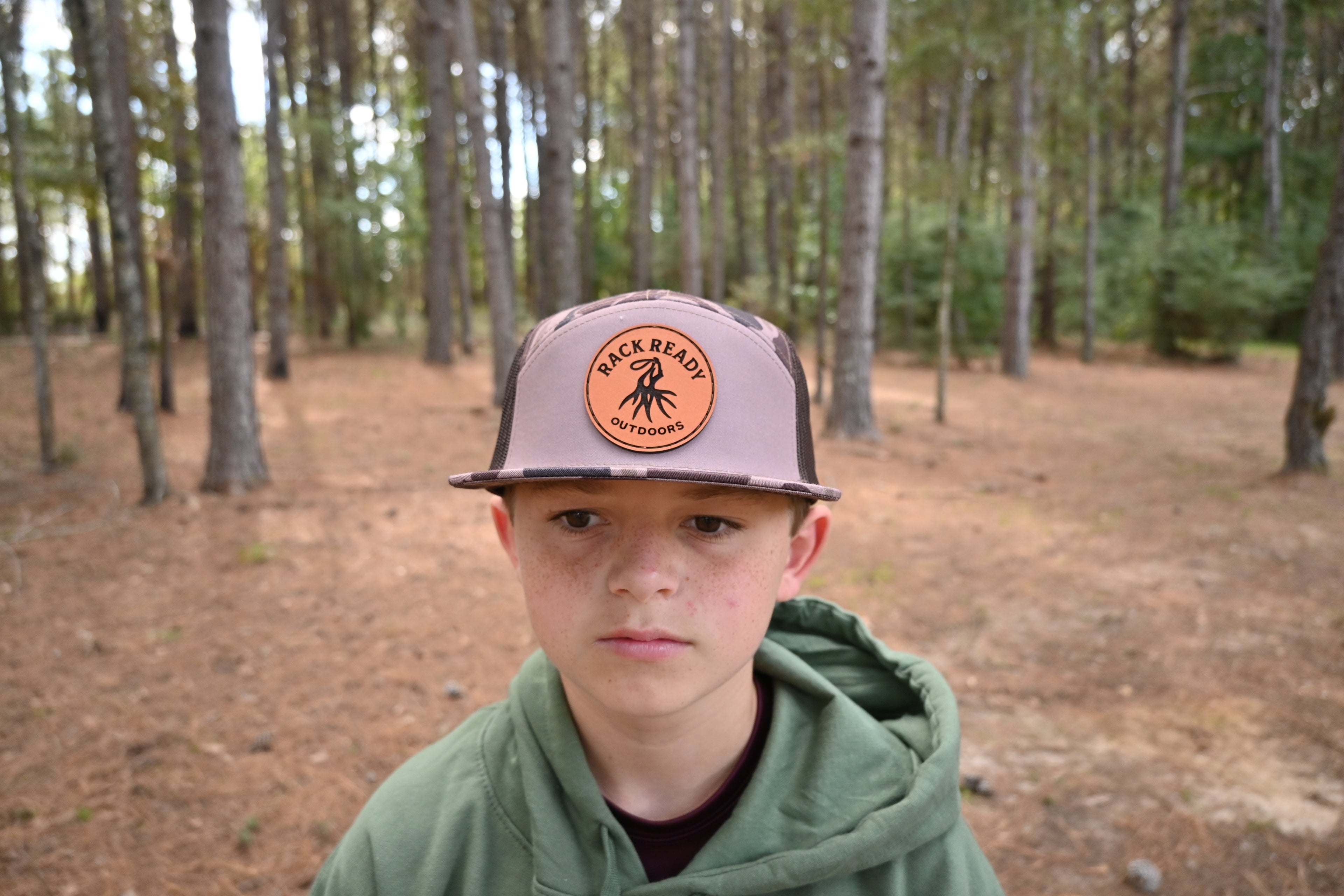 Leather patch Hat Richardson 7 panel 168-LP Bark Duck Camo