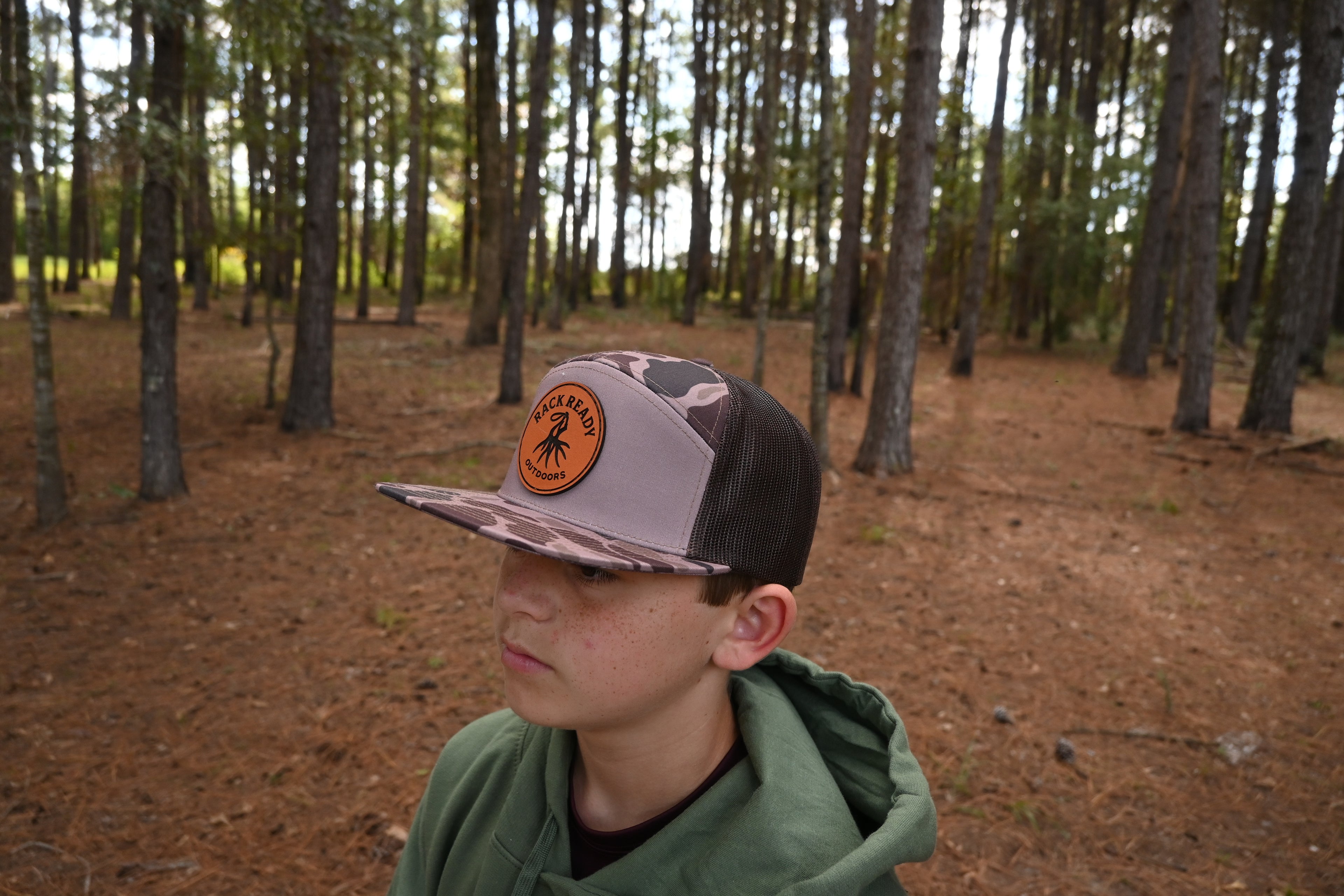 Leather patch Hat Richardson 7 panel 168-LP Bark Duck Camo