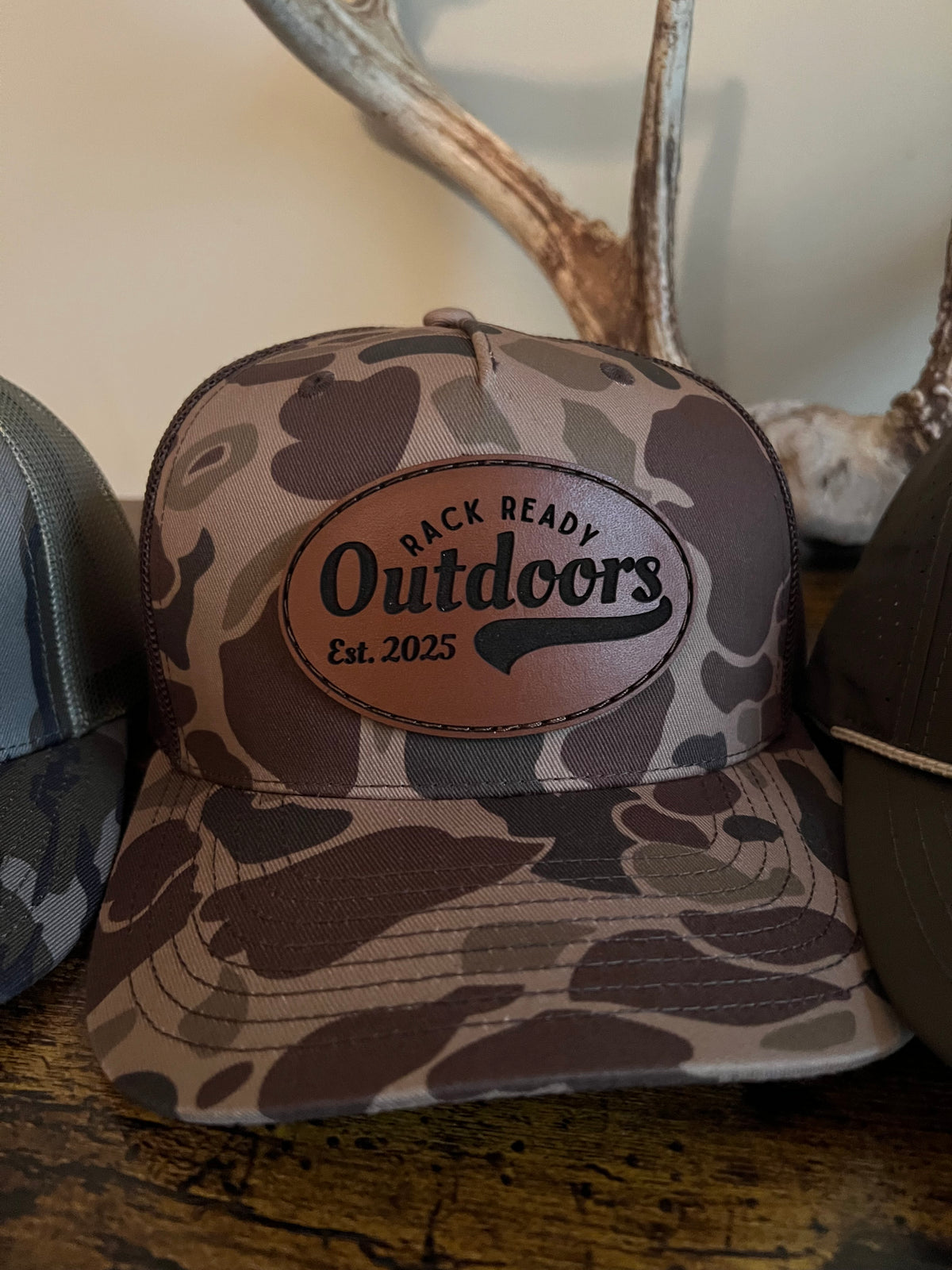 112PFP-LP Richardson Leather Patch Pattern Trucker Cap - Duck Camo