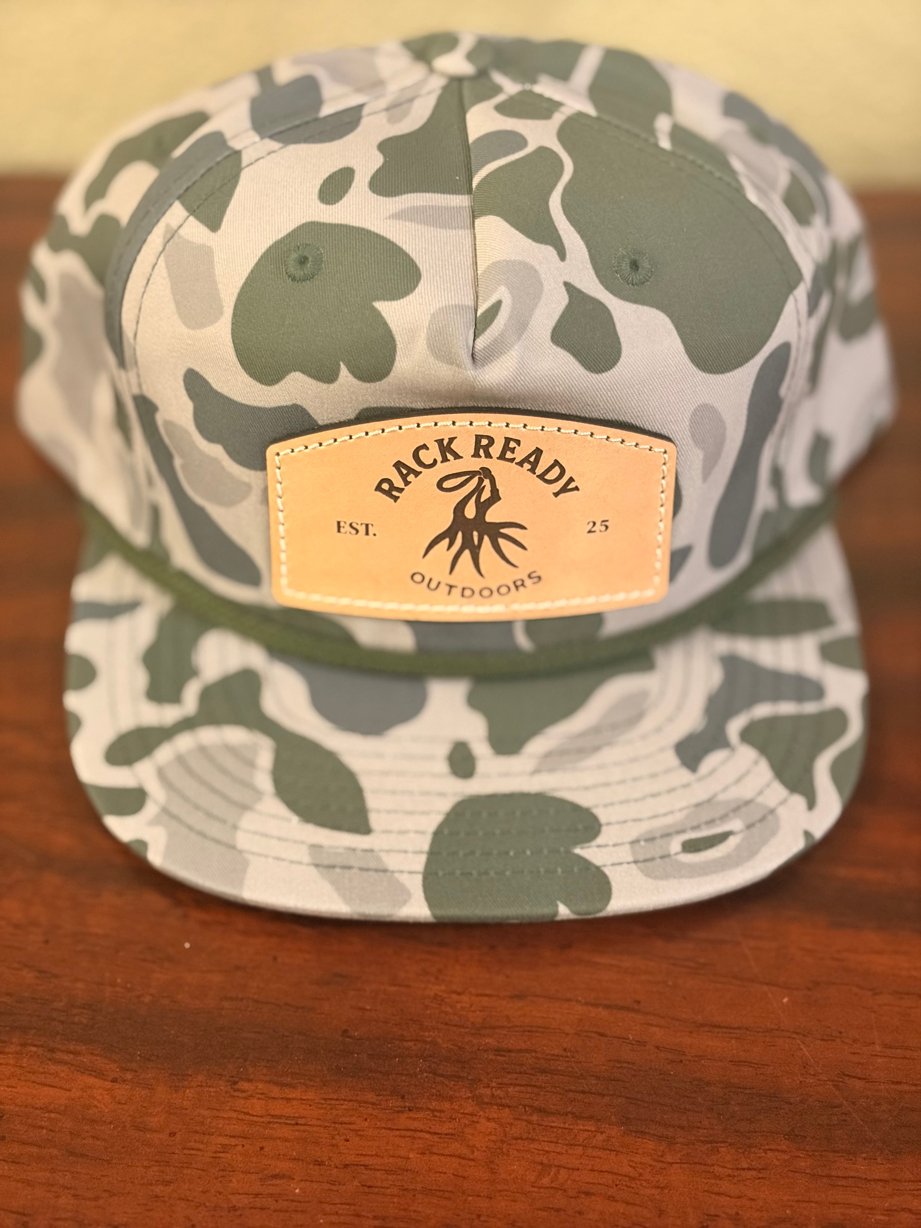 Leather Patch Hat - Marsh Duck Camo w/ Army Olive Rope
