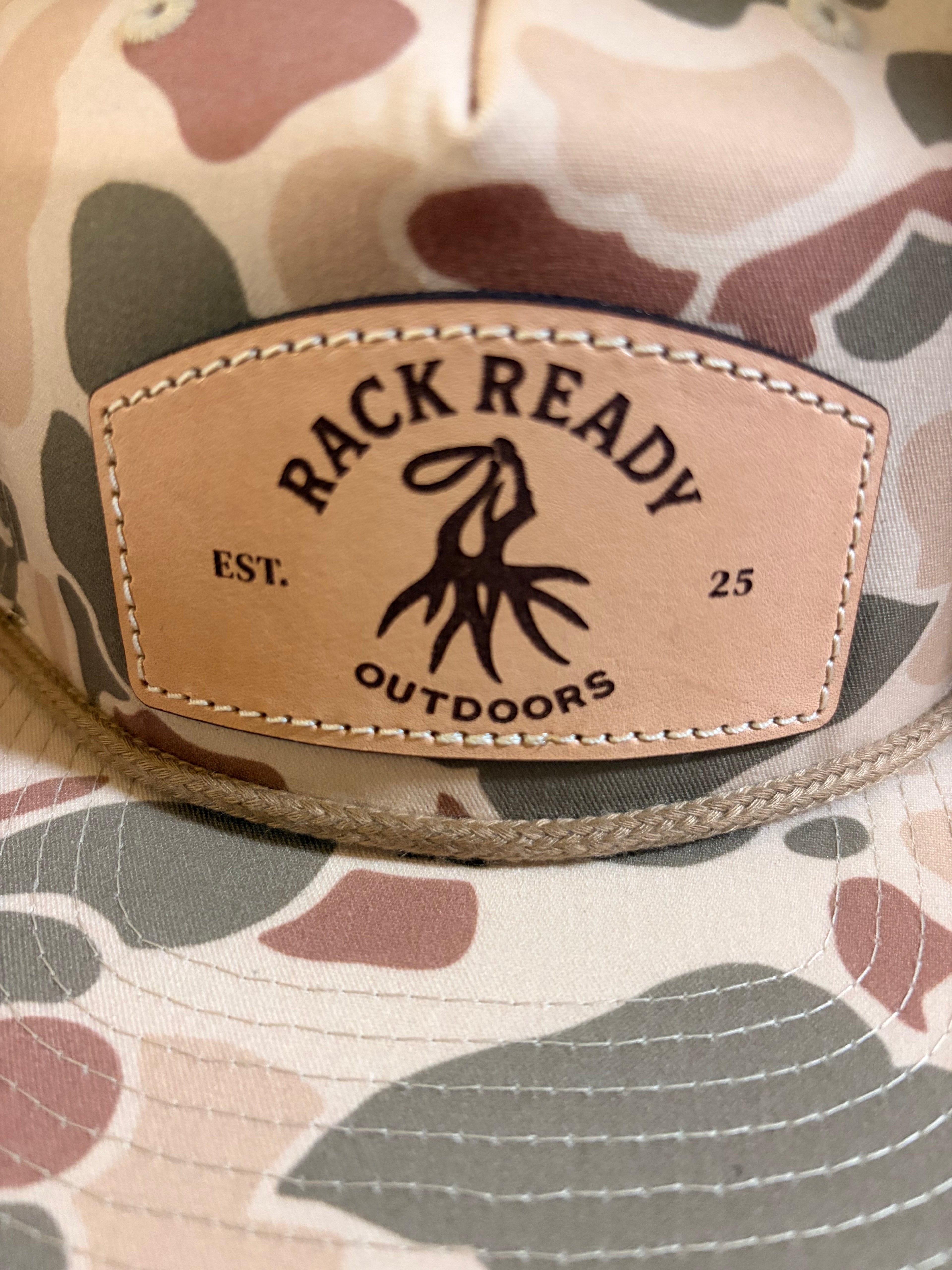 Leather Patch Hat - Harvest Duck Camo w/ Light Brown Rope
