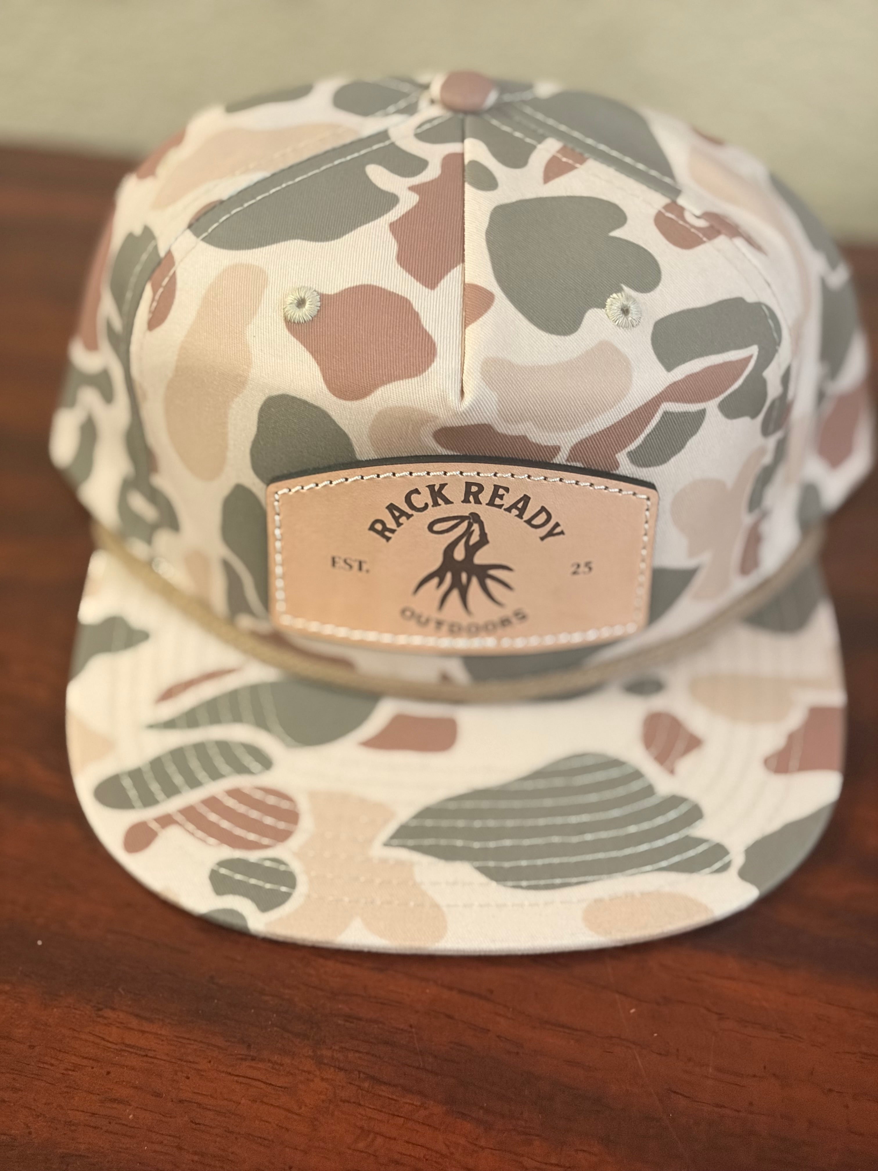 Leather Patch Hat - Harvest Duck Camo w/ Light Brown Rope